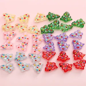 Colorful hand-painted Christmas tree acrylic beads for DIY jewelry making.