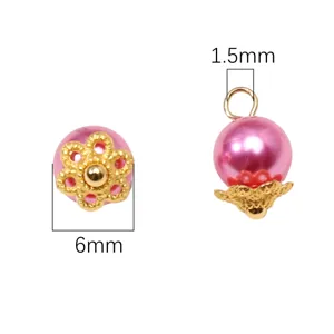 Close-up of pink imitation pearl pendant with 6mm diameter and 1.5mm loop