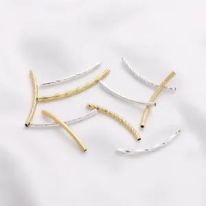 Perles en tube courbé torsadé en cuivre texturé or et argent pour la création de bijoux DIY