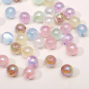 Multicolor iridescent acrylic UV plated jelly cat eye round beads for DIY jewelry making crafts