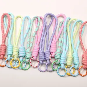 Polyester Handgewebte Geknotete Handy Lanyard Bunte Macaron Tasche Anhänger Geometrische Kreis Schnalle DIY Schlüsselanhänger Zubehör Damen Süßer Anhänger