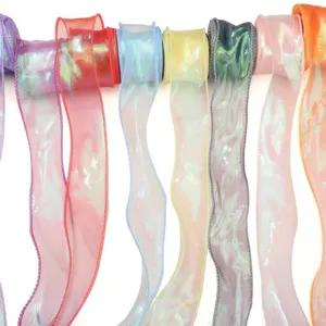 Iridescent Organza Ribbon Wave Edge Nylon Webbing For Flower Packaging Gift Wrapping Bow DIY Craft Decoration