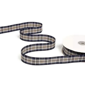 Nastro in tessuto a quadri classico blu navy e beige per creazioni artigianali fai-da-te.