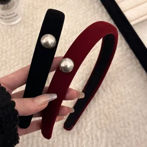 Serre-tête en Velours Vintage Français Pour Femmes Serre-tête Large Rembourré Avec Perle Artificielle Accessoires Cheveux Automne Hiver