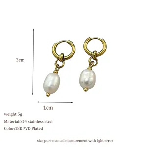 Detailed dimensions of 18K gold plated stainless steel freshwater pearl hoop earrings