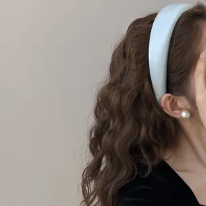 Vintage glossy light blue wide padded headband for women elegant French style hair accessory