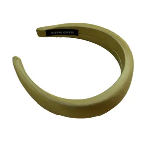 Elegant olive green retro wide headband featuring a soft glossy silk-like fabric finish