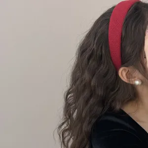 Elegant red plaid wool headband for women, festive wide-brim high top hair accessory