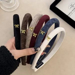 Cerchietto in Velluto Coreano Con Fiocco per Donna Cerchietto Imbottito Stretto Con Fiocco in Metallo Dorato Accessori Capelli Eleganti