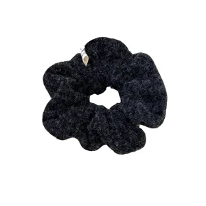 Large black fuzzy felt scrunchie hair tie for stylish updos and messy bun looks