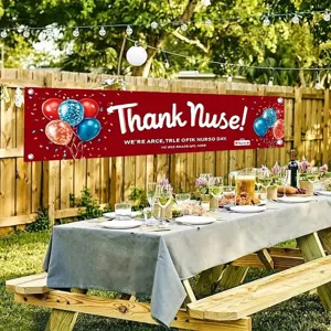 Thank You Nurse Appreciation Banner Red Background Balloon First Aid Kit Print Nurse Day Outdoor Festival Hanging Flag Decoration