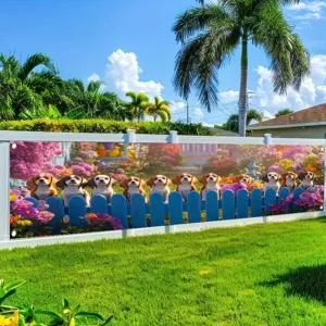 Puppy Garden Banner Dog Theme Fence Decor Polyester Spring Pet Party Backdrop Outdoor Yard Hanging Floral Decoration