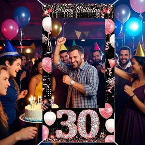 Schwarz-rosa Fotohintergrund zum 30. Geburtstag für Partydekorationen