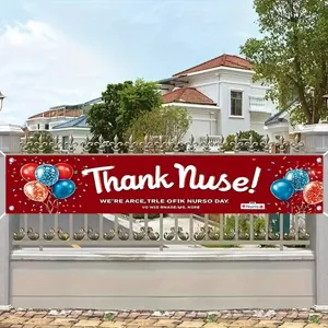 Thank Nurse appreciation banner with red background and colorful balloon decorations