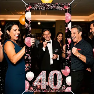 Schwarz-pinker Fotohintergrund zum 40. Geburtstag mit Happy Birthday-Schriftzug
