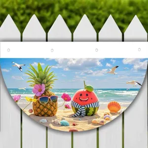 Summer Fruit Beach Theme Half Circle Fan Flag Cartoon Pineapple Watermelon Bunting Banner For Garden Fence Party Decoration Kids Hanging Flag