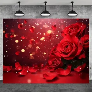 Fond de Photographie Saint Valentin Rose Rouge Cœur Polyester Bokeh Romantique Fleur Thème Décoration de Fête Bannière Photo