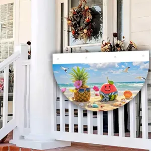 Fan-shaped summer beach theme bunting flag with cartoon pineapple watermelon for porch