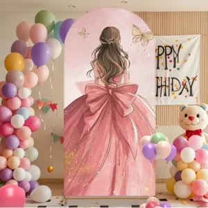 Pink princess dress theme arch background cover for girl's birthday party decoration.