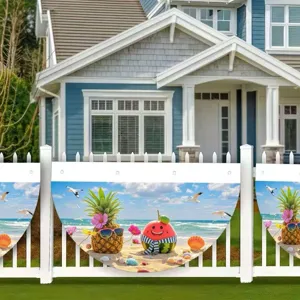 Cartoon fruit beach theme fan-shaped decorative flag for summer party fence decor