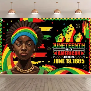 Toile de Fond Photographie Juneteenth Black American Freedom Bannière Commémorative Tissu Polyester Imprimé Tenture Murale Décoration