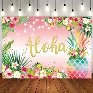 Hawaïaanse Aloha Thema Achtergrond Tropisch Bloemen Kleurrijke Ananas Zomer Feest Decoratie Pongee Polyester Fotografie Achtergrond Wandkleed