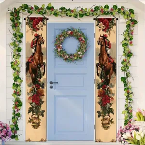 Banner Copla Cortina de Puerta de Pongee con Impresión Digital de Jockey de Carreras de Caballos Retro Decoraciones para Fiestas Temáticas de Kentucky Derby Letrero de Porche