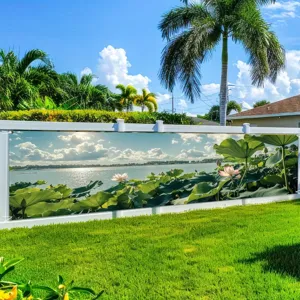 Summer Lotus Pond Garden Banner Outdoor Fence Decoration Polyester Floral Tapestry For Backyard Party Naturally Scenic Home Decor