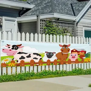 Cartoon Boerderijdieren Thema Banner Polyester Buiten Tuinvlag Voor Gazon Feestdecoratie Koe Varken Schaap Ontwerp