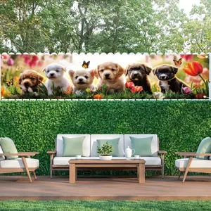 Puppy Dog Garden Banner Spring Theme Floral Butterfly Outdoor Decorative Banner For Backyard Fence Wall Party Banner Decorations