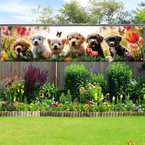 Cute puppy garden banner for spring pet themed party decoration in outdoor garden settings