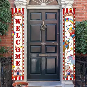 Circus Carnival Theme Door Banner Set Welcome Animal Print Porch Decoration For Carnival Birthday Party Polyester Banners
