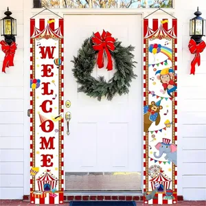 Circus themed carnival door banners for party decorations with animal prints and welcome sign