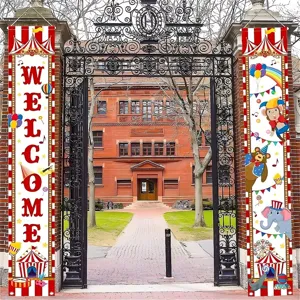 Circus theme Welcome door banners with animal prints for carnival party decorations
