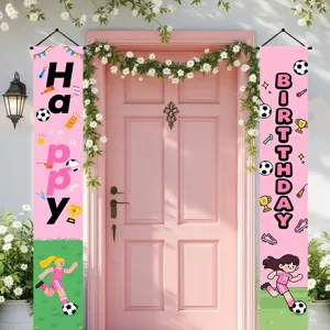 Rosa Fußball Happy Birthday Türbanner für die Geburtstagsdekoration von Mädchen