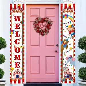 Circus carnival theme door banners with monkey bear elephant for party decor