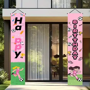 Rosa Fußball Geburtstag Türbanner für Mädchen Party Außendekoration Dekoration