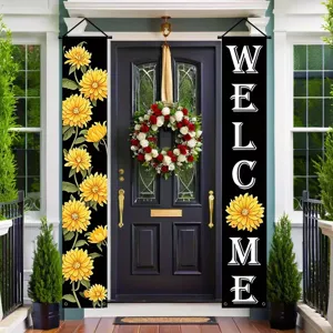 Ensemble de Bannières de Porche Welcome Marguerite Printemps 30x180cm Enseigne Suspendue Verticale Pongee Décorative