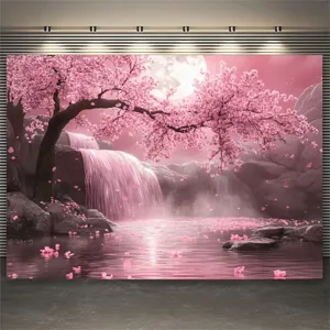 Romantische Fotokulisse mit rosa Kirschblüten und Wasserfall für Frühlingspartys