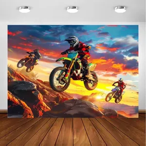 Dynamic motocross photography backdrop for motorcycle themed birthday party decorations