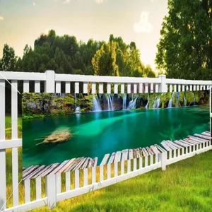 Lebhaftes Wasserfall-Landschaftsbanner für die Dekoration von Gartenzäunen im Freien