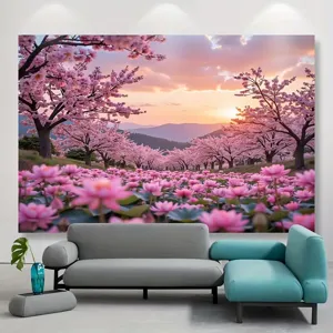 Fotohintergrund mit rosa Kirschblüten und Lotusteich für romantische Partydeko