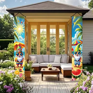 Colorful summer beach gnome porch banners for outdoor seasonal home decoration
