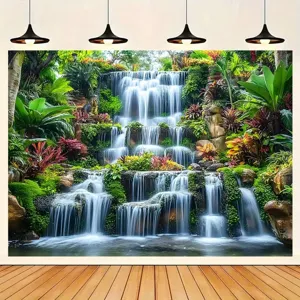 Tropical Rainforest Photography Backdrop Pongee Fabric Jungle Waterfall Flower Nature Theme Background For Party Home Wall Decor