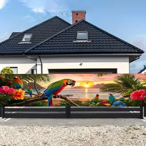 Pancarta exterior de loros tropicales y playa para fiesta y decoración de vallas