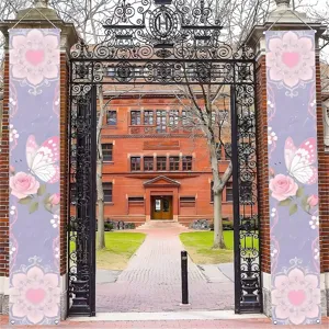 Pancartas decorativas de puerta con flores y mariposas rosa y morado para el porche