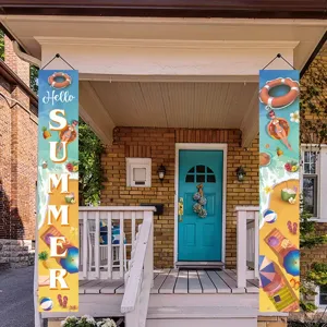 Hello Summer porch banners with beach theme for pool party and home entrance decor