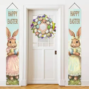 Festive Easter bunny porch banners featuring colorful eggs for holiday home door decoration