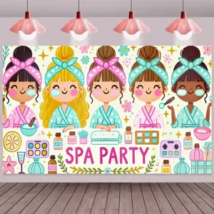 Fondo fotográfico para fiesta temática de SPA con lindas niñas de dibujos animados de colores