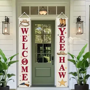 Western cowboy theme welcome yeehaw porch banners for front door outdoor decor